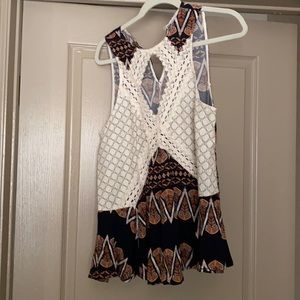 Navy and orange bohemian top with a cut out